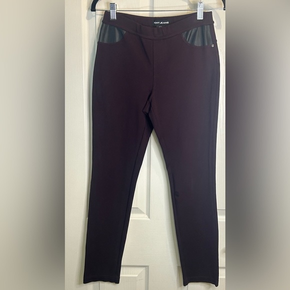 “DKNY Jeans” Dark Purple Leggings w/Elastic Waist & Front/Back Pockets Size S - Picture 1 of 12